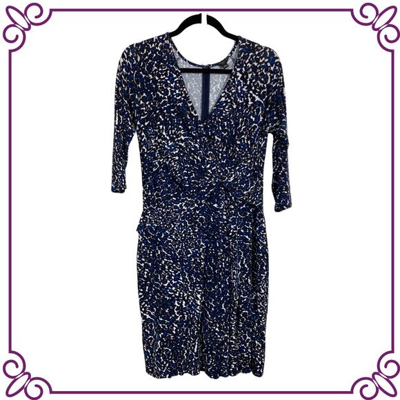 Ann Taylor Animal Print V-Neck Faux Wrap Jersey Dress Size Medium Petite - Picture 1 of 8